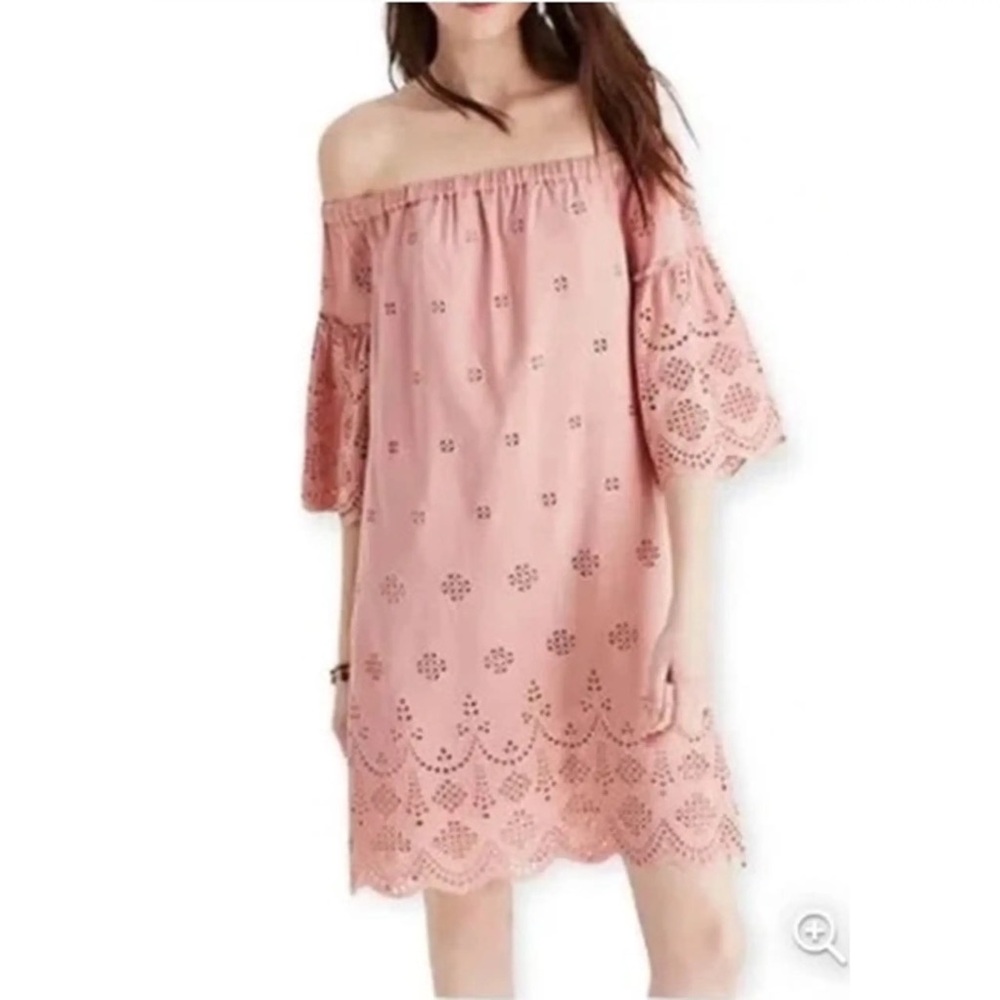 Madewell Dusty Rose Pink Off-the-Shoulder Eyelet Lace Mini Dress